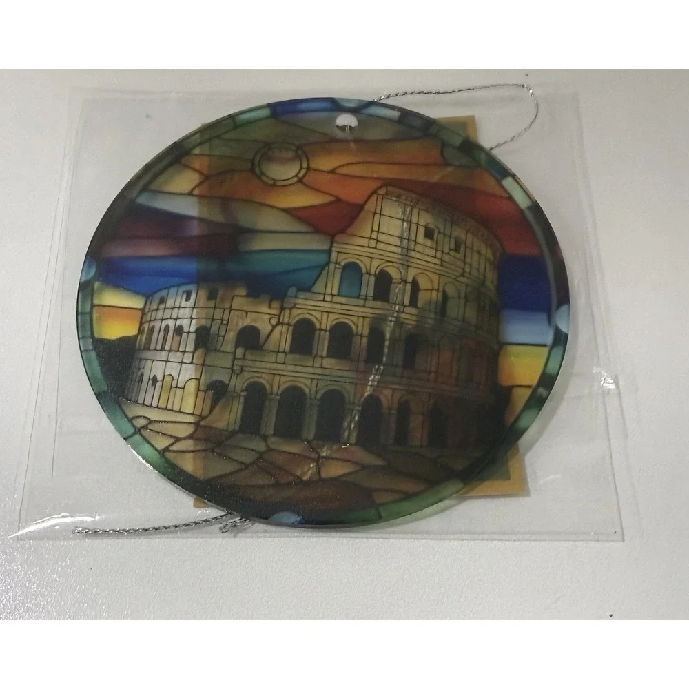 NEW Italy Rome Colosseum Stained Glass Look Handmade Christmas Ornament